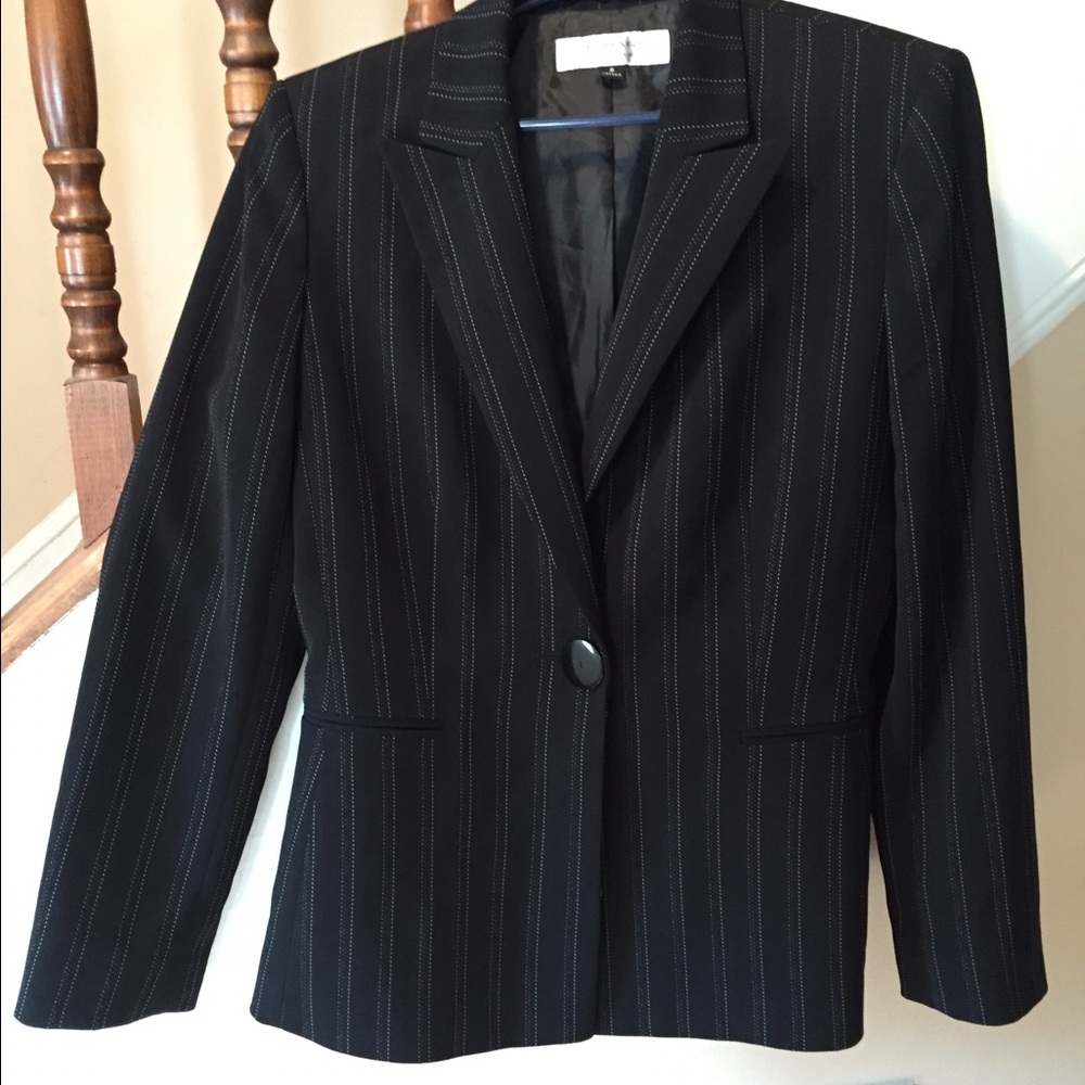 Tahari Black Striped Business Work Blazer